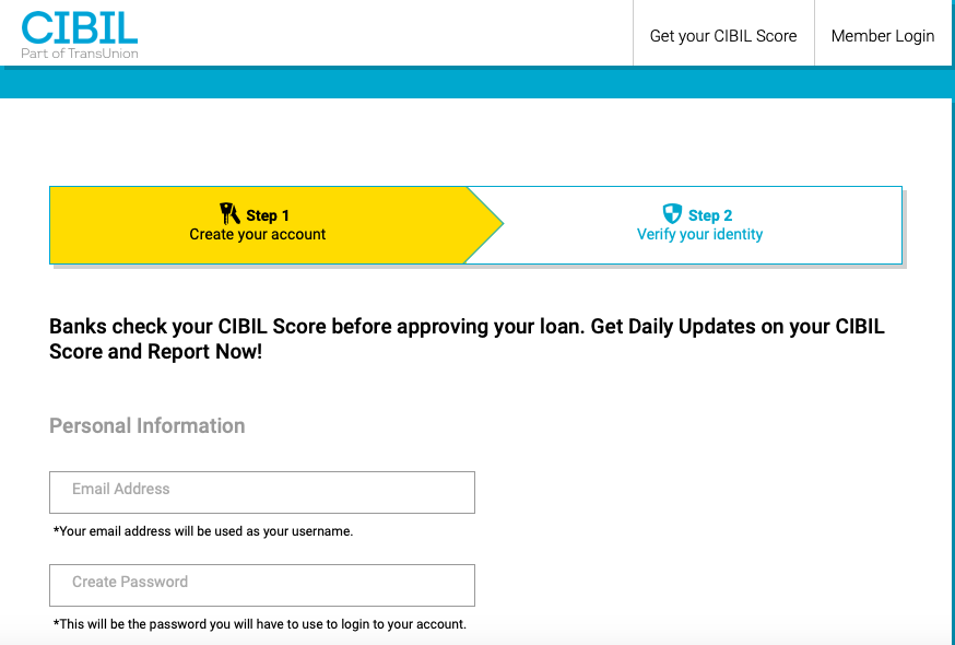 Register to get your free credit score from CIBIL