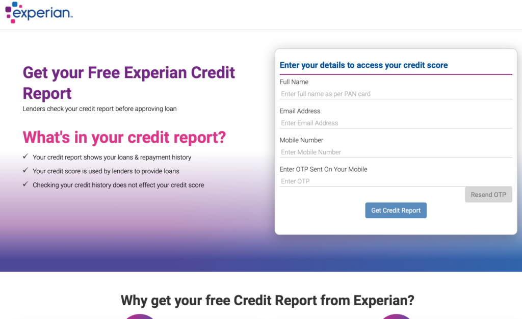 Free Experian Credit Report-Page